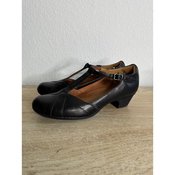 Cobb Hill Shoes - Cobb Hill Black Leather Angelina Leather T-Strap Mary Jane Pumps Womens Size 10